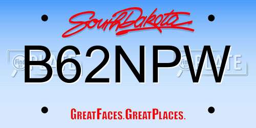 B62NPW South Dakota License Plate