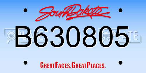 B630805 South Dakota License Plate