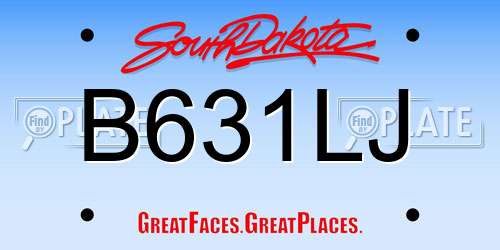 B631LJ South Dakota License Plate