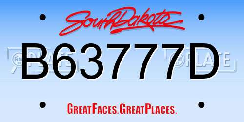 B63777D South Dakota License Plate