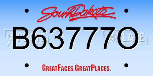 B63777O South Dakota License Plate