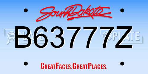 B63777Z South Dakota License Plate