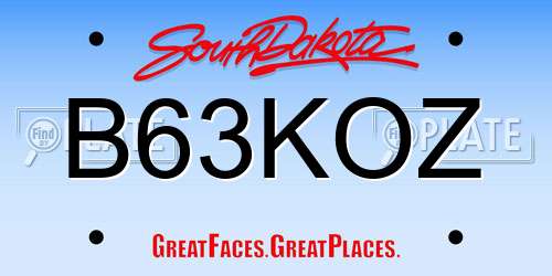 B63KOZ South Dakota License Plate