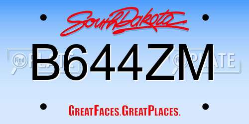 B644ZM South Dakota License Plate