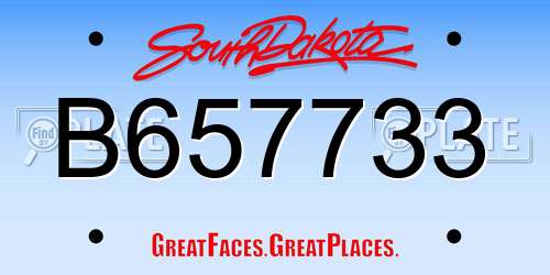 B657733 South Dakota License Plate