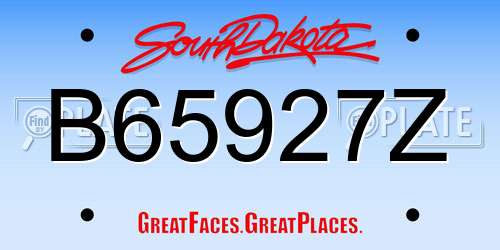 B65927Z South Dakota License Plate