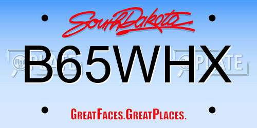 B65WHX South Dakota License Plate