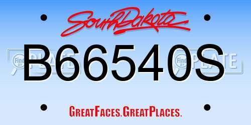 B66540S South Dakota License Plate