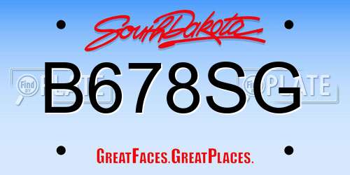 B678SG South Dakota License Plate