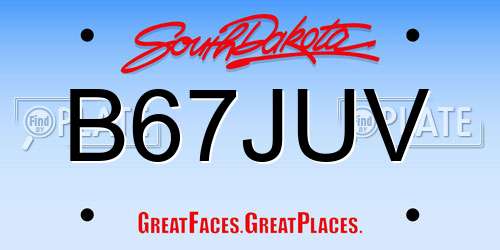 B67JUV South Dakota License Plate