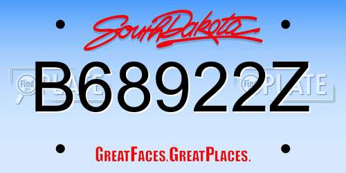B68922Z South Dakota License Plate