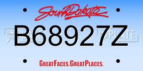 B68927Z South Dakota License Plate