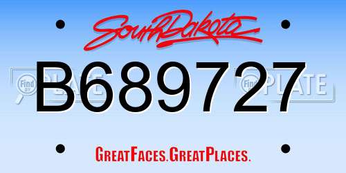 B689727 South Dakota License Plate
