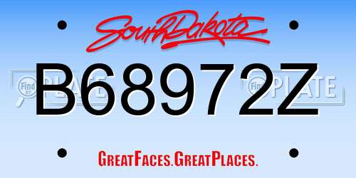 B68972Z South Dakota License Plate