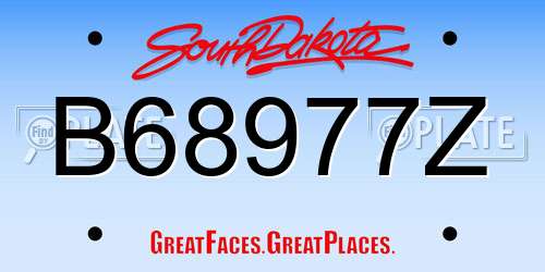 B68977Z South Dakota License Plate