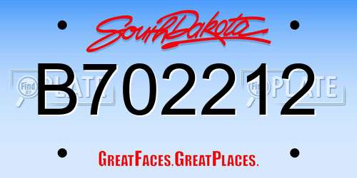 B702212 South Dakota License Plate