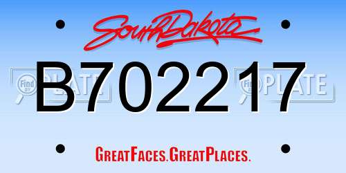 B702217 South Dakota License Plate