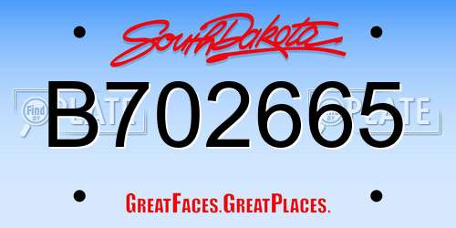 B702665 South Dakota License Plate