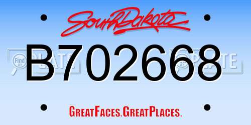 B702668 South Dakota License Plate