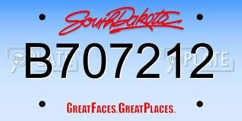 B707212 South Dakota License Plate