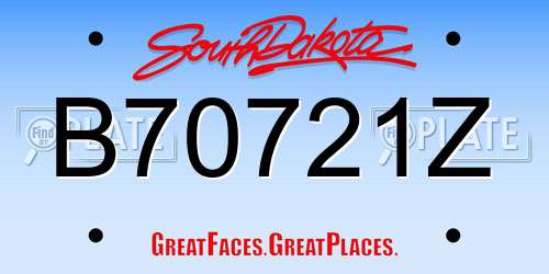 B70721Z South Dakota License Plate