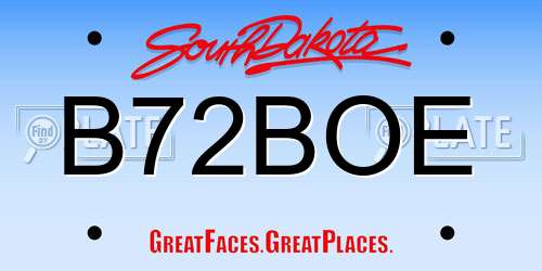 B72BOE South Dakota License Plate