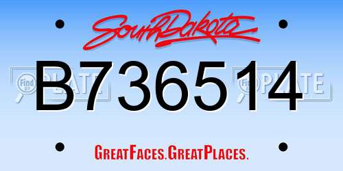 B736514 South Dakota License Plate