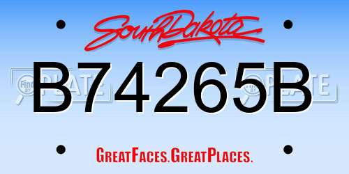 B74265B South Dakota License Plate