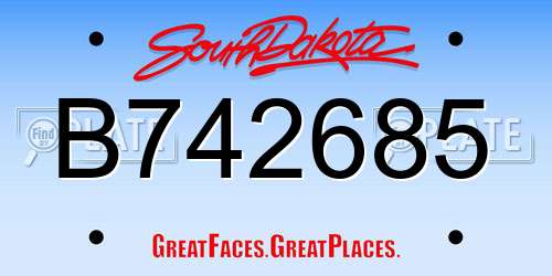 B742685 South Dakota License Plate