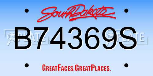 B74369S South Dakota License Plate