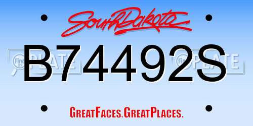 B74492S South Dakota License Plate