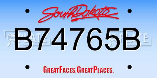 B74765B South Dakota License Plate