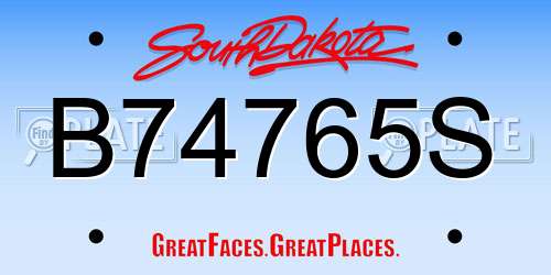 B74765S South Dakota License Plate