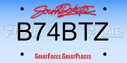 B74BTZ South Dakota License Plate