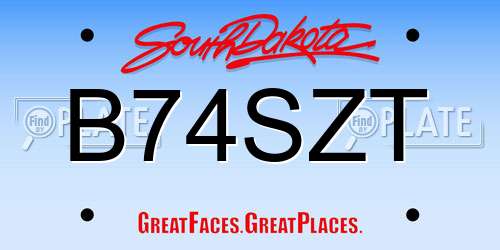 B74SZT South Dakota License Plate
