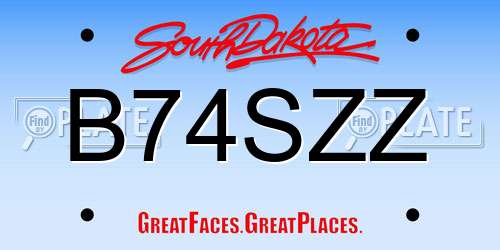 B74SZZ South Dakota License Plate