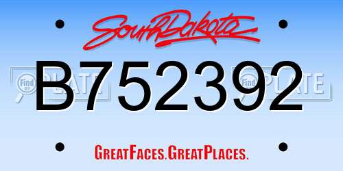 B752392 South Dakota License Plate