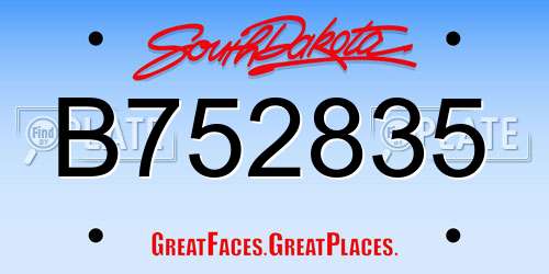 B752835 South Dakota License Plate