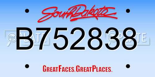 B752838 South Dakota License Plate