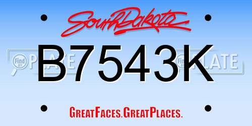 B7543K South Dakota License Plate
