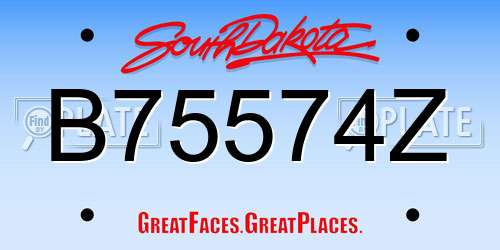 B75574Z South Dakota License Plate