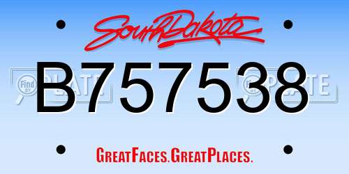 B757538 South Dakota License Plate
