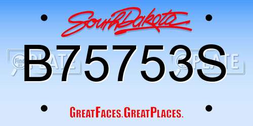 B75753S South Dakota License Plate