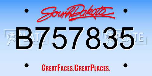 B757835 South Dakota License Plate