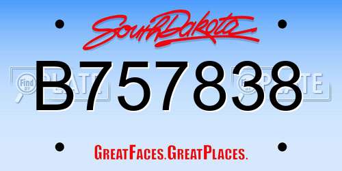 B757838 South Dakota License Plate