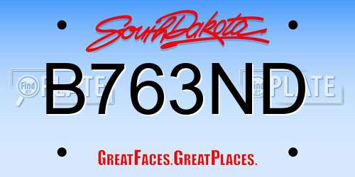 B763ND South Dakota License Plate