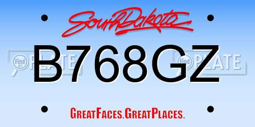 B768GZ South Dakota License Plate