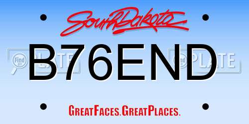 B76END South Dakota License Plate