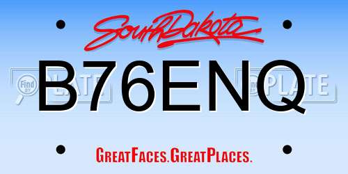 B76ENQ South Dakota License Plate