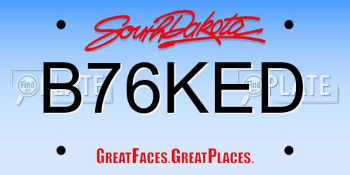 B76KED South Dakota License Plate